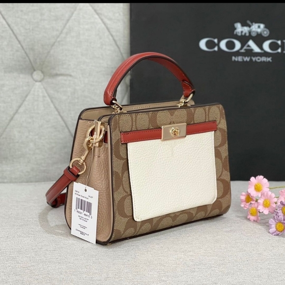 NWT Coach C8318 Mini Lane Top Handle In Colorblock Signature Canvas & Leather - Picture 4 of 5
